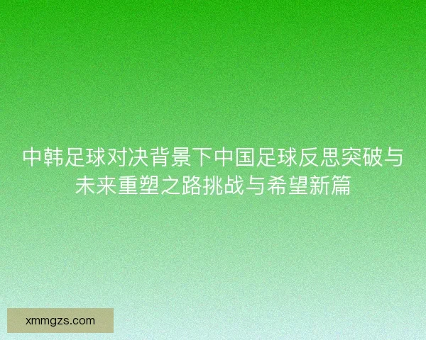 中韩足球对决背景下中国足球反思突破与未来重塑之路挑战与希望新篇